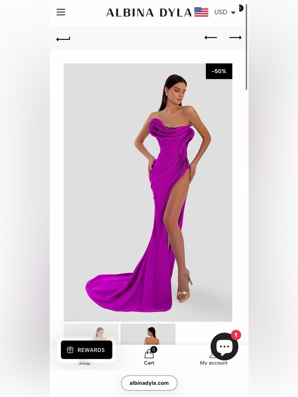 Albina Dyla Strapless Fuchsia Evening Gown with High Slit